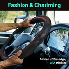18 Inch Truck Steering Wheel Cover Leather Wheel Semi-Truck Comfy Grip Cover Anti Slip Car Accessory, Fits Rv, Big Rig and Classic Car(Red, Classic Style)