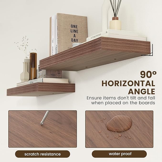 Deep Floating Shelves | 36 Inch Walnut Floating Shelves Set of 2 | 12 Inch Deep Rustic Wood Shelves for Wall | 36" W x 12" D 