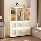 Portable Closet Storage with Magnetic Doors and Wheels, Foldable Armoire Wardrobe Closet with 1 Hanging Rod, 12 Cubes and 6 H