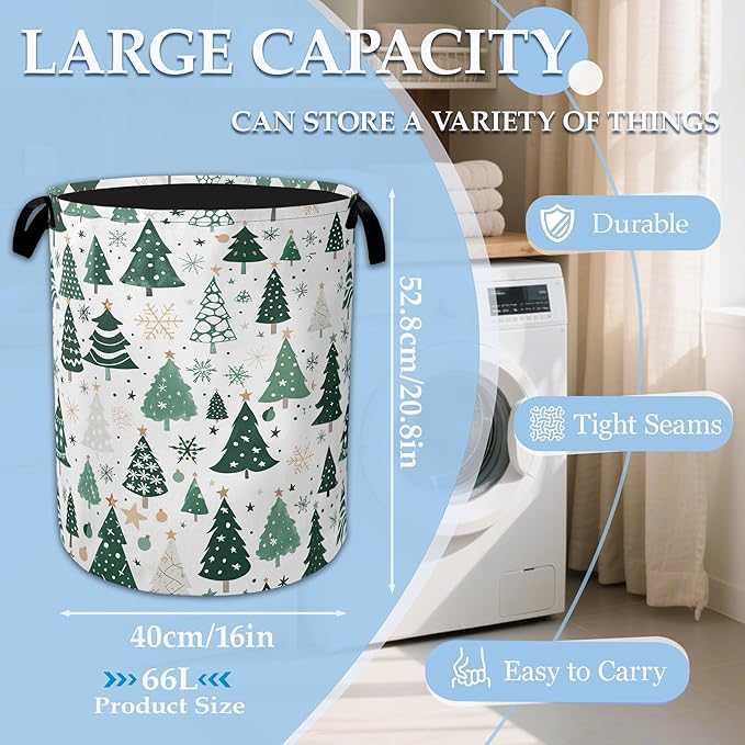 Christmas Tree Laundry Basket Woodland Collapsible Laundry Hamper Clothes Toy Storage Bin for Bathroom Bedroom Room Decor 16"