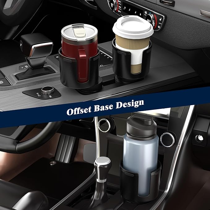 Quick-Install Car Cup Holder Expander, Space-Saving Cup Holder for Car with Offset Design, Non-Slip Large Water Bottle Holder