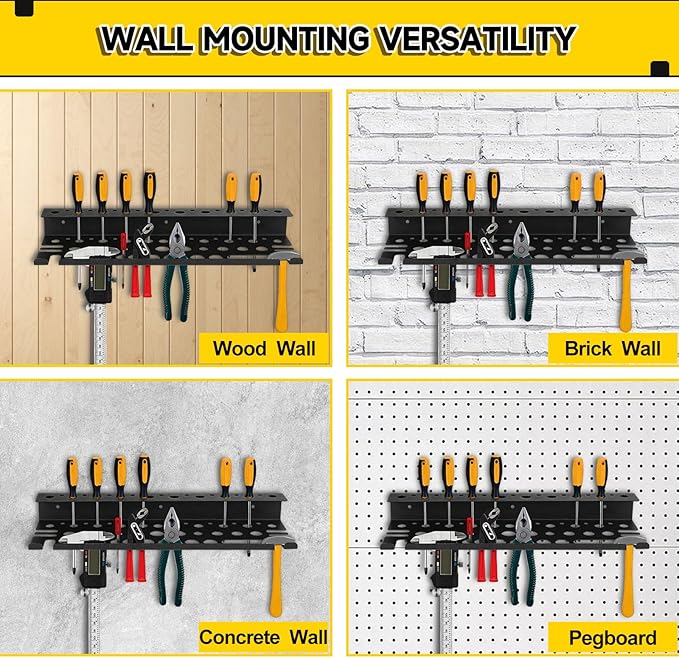 Metal Screwdriver Organizer, 15.75inch Utility Wall Mount Tool Organizer for Screwdrivers Pliers Holder with 35 Holes, Hand T