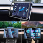 2PCS Protector Trim Frame Compatible with Tesla Model 3 Y 2020-2024 2025 2026 Screen Edge Frame Rearview Mirror Cover Interior Decorations Center Console Decor Highland Juniper Accessories Set (Gray)