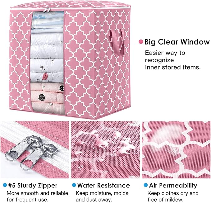 WISELIFE Storage Bags 3 Pack/100L Large Blanket Clothes Organization and Storage Containers for Comforters,Bedding, Foldable 