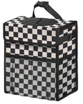 Corduroy Car Trash Can with Lid and Mesh Pockets - Leakproof Organizer,Multipurpose Waterproof Garbage Can/Trash Bin for Car(Black and White Check-2 Gallons)