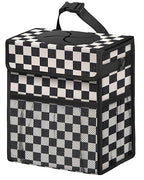 Corduroy Car Trash Can with Lid and Mesh Pockets - Leakproof Organizer,Multipurpose Waterproof Garbage Can/Trash Bin for Car(Black and White Check-2 Gallons)
