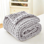 Admitrack Chunky Knit Blanket Throw, 100% Hand Knit Chenille Throw Blanket for Sofa & Home Decor, Soft and Cozy Knitted Throw