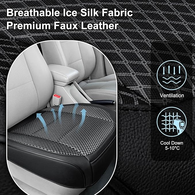 1 Pack Black Ventilated Bottom Car Seat Cover, 3D Air Mesh Breathable Front Leather Car Seat Protectors, Universal Fit Automo