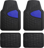 FH GROUP Car Seat Covers Premium Tall Channel Rubber Trimmable Floor Mats w. FH3001 Snake Pattern Silicone Steering Wheel Cover- Universal Fit for Trucks, SUVs, and Vans (Blue/Black) F11311
