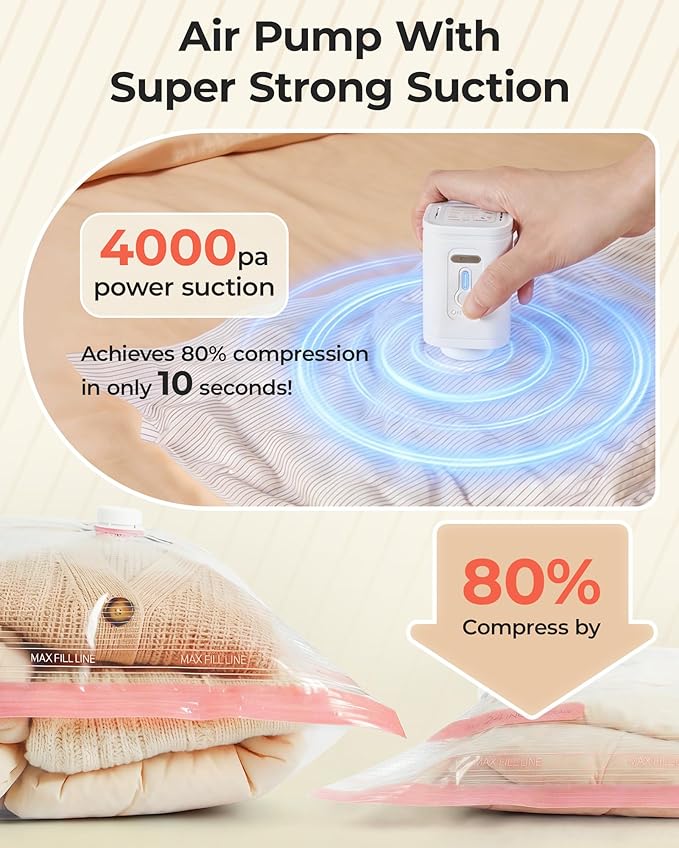 BAGSMART Vacuum Bags for Travel with Rechargeable Air Pump, Portable Space Saver Bags for Travel & Home, Vacuum Compression S