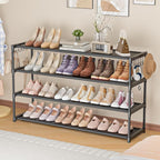 LUKYTOWER Extra Long Shoe Rack 4 Tier Shoe Storage Organizer with 2 Hooks, Wide Stackable Shoe Organizer Racks for Closet Ent