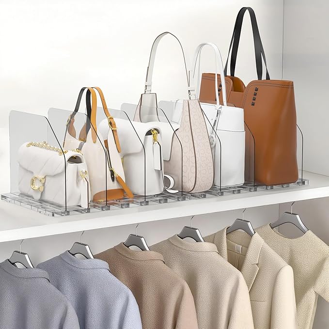Bag & Purse Organizer for Closet, 4 Sets Adjustable Clear Handbag Storage Shelf, Plastic Clutch Dividers for Closet Organizer
