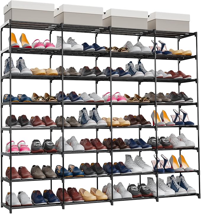 SMILHELTD Large Shoe Rack 8 Tier 64 Pairs for Entryway, Heavy Duty Storage Shelves Unit with Customizable Height for Boots, S