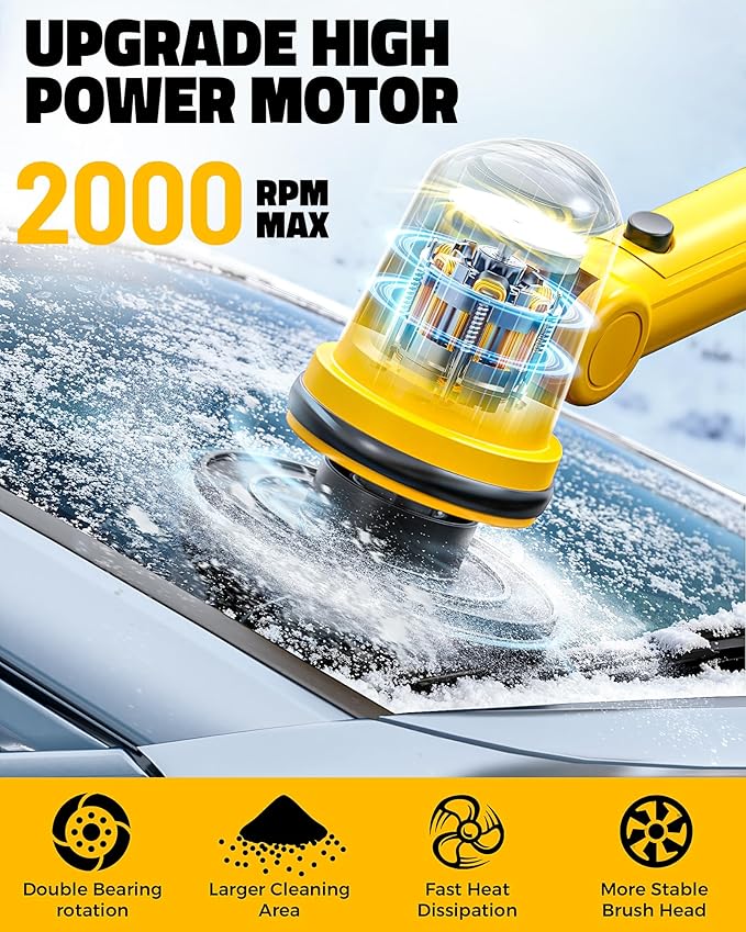 Ecarke Electric Ice Scraper Compatible with Dewalt 20V Battery, 2000RPM High-Speed 45° Head Adjust, 30'' Adjustable Handle Car Window Windshield Scraper for Ice & Snow, Tool Only Battery Not Included