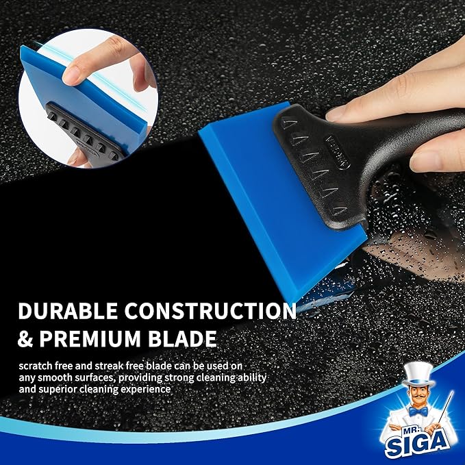 MR.SIGA 2 in 1 Mini Glass Squeegee with Built-in Ice Ripper, 5 Inch Blade, 2 Pack for Tile, Glass, Mirror, Shower, Window Tint, Car