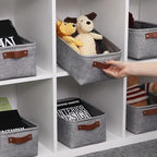 HNZIGE Foldable Fabric Storage Baskets (6pack), Empty Gift Baskets with Leather Handles, Decorative Organizers for Closet (Gr