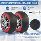 Automotive Snow Socks for Tire Red XXXL Textile Snow Chains Fabric Car Chains, 2 Pairs of Gloves, Winter Accessories SUV Truc