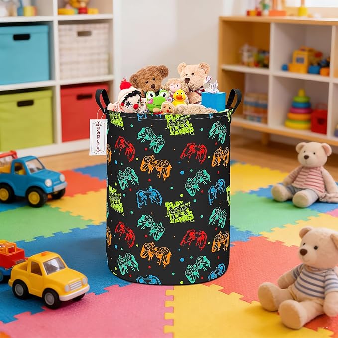 QUEENLALA Large Storage Basket,Laundry Hamper/Bathroom/Home Decor/Collapsible Round Storage Bin,Boys and Girls Hamper/Boxes/C
