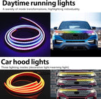 Car Led Lights Exterior RGB Hood Light Strip IP68 Waterproof Multicolor Dynamic Scan Start Up Hoodbeam Kit Compatible with Chevy Silverado 1500 2500,Truck,SUV,APP Control,12V(RGB, 59inch)
