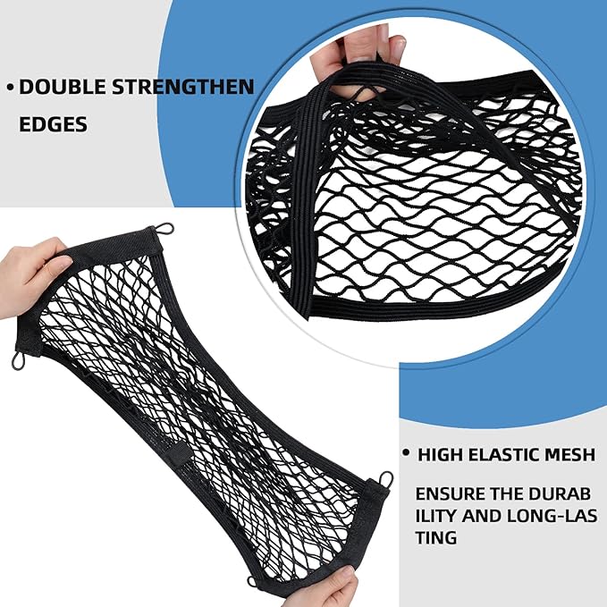 Universal Mesh Cargo Net for Car Trunk Storage,2 Pack Elastic Small Cargo Net Pocket Organizer Pouch Bag,Stretchable