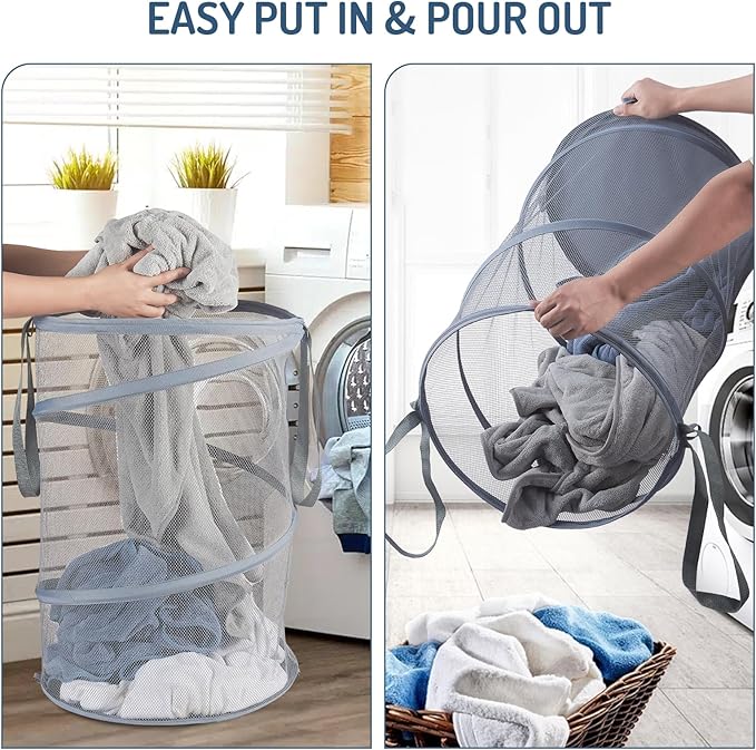 Seiritex Mesh Popup Laundry Hamper 115L Collapsible Laundry Basket Extra Large Capacity Foldable Clothing Storage Basket with