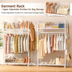 Portable Clothes Rack with Adjustable Shelf Divider, Freestanding Closet Organizers and Storage, Garment Rack and Purse Stora