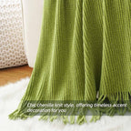BATTILO HOME Apple Green Throw Blanket for Couch, Soft Chenille Knit Throws with Tassels for Home Decor, Spring Green Throws 