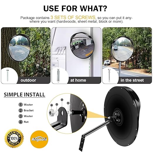 Premium 2 Pack 16" 2.0mm Thick Acrylic Convex Traffic Mirror, Ajustable Wide Angle View Security Mirror for Garage, Parking, Warehouse, Office, driveway and Traffic Blind Spots