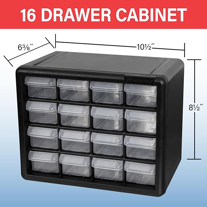 Akro-Mils 16-Drawer Plastic Drawer Storage Cabinet for Garage Organization, Beads, Makeup Organizer, Building Bricks Storage,