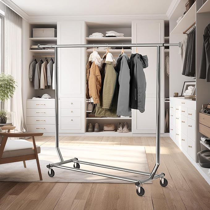 Simple Houseware Supreme Commercial Grade Clothing Garment Rack, Holds Up to 250 lbs, 50 to 75 Inches Extendable Rod, Chrome