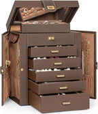 AKOZLIN 6-Tier Jewelry Box Organizer Functional 5 Drawers Leather Jewelry Storage Case for Women Girls Ring Necklace Earring 