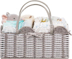 HBlife Large Baby Diaper Caddy, Paper Rope Storage Baskets Nursery Bin with Removable Divider, Portable Car Organizer for Dia
