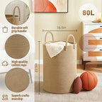 Artfeel Laundry Basket,Woven Cotton Rope Laundry Hamper,80L for Decorative Storage of Dirty Clothes,Toys and Blankets in Bath