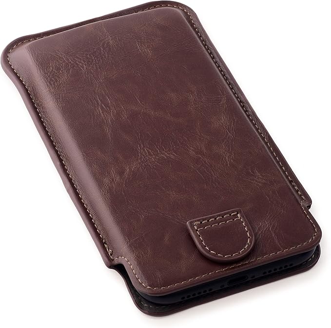 Dockem Provincial Wallet Sleeve for iPhone 17-11, 17-12 Pro, 17e, 16e, XR (6.1/6.3 inch) – Vintage Vegan Leather Pouch Cover with 2 Card Holder Slots [Brown]