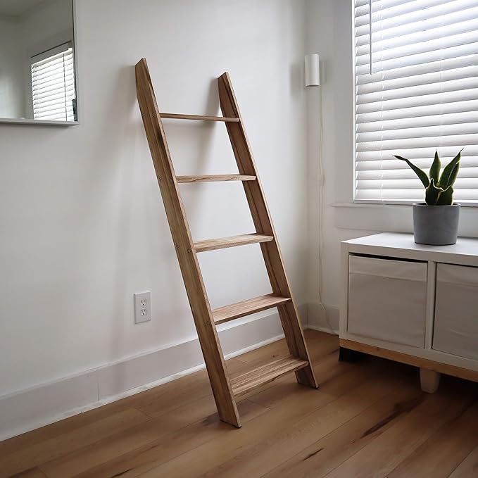 Milltown Merchants Rustic Blanket Ladder - Leaning Towel Rack for Living Room and Bedroom - Wood Holder for Throws (Driftwood