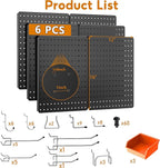 Peg Board, 112PCS Heavy Duty Metal Pegboard with Hooks, 6 Pack Black Peg Board Panels, 60lbs Load Capacity Each, Pegboard Wal