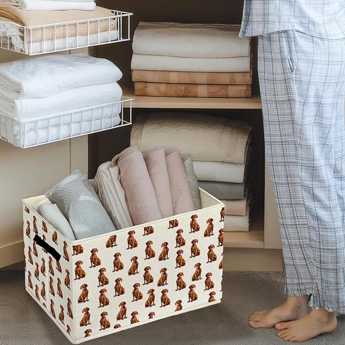 Vizsla Gifts Storage Bins & Boxes with Handles, Dog Mom Dad Lovers Gifts for Women Men Foldable Basket for Organizing, Dog Co