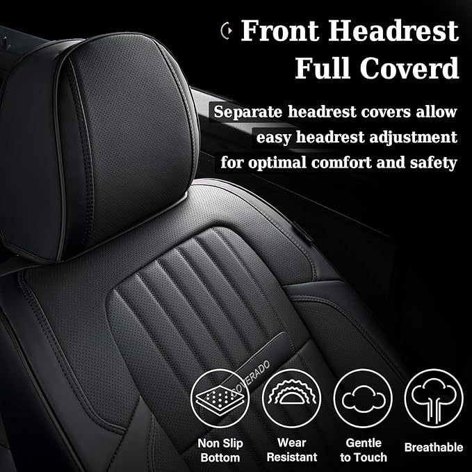 Coverado Car Seat Covers Full Set, Seat Covers for Cars, Black Car Seat Cover, Nappa Leather Car Seat Cushion, Car Seat Prote