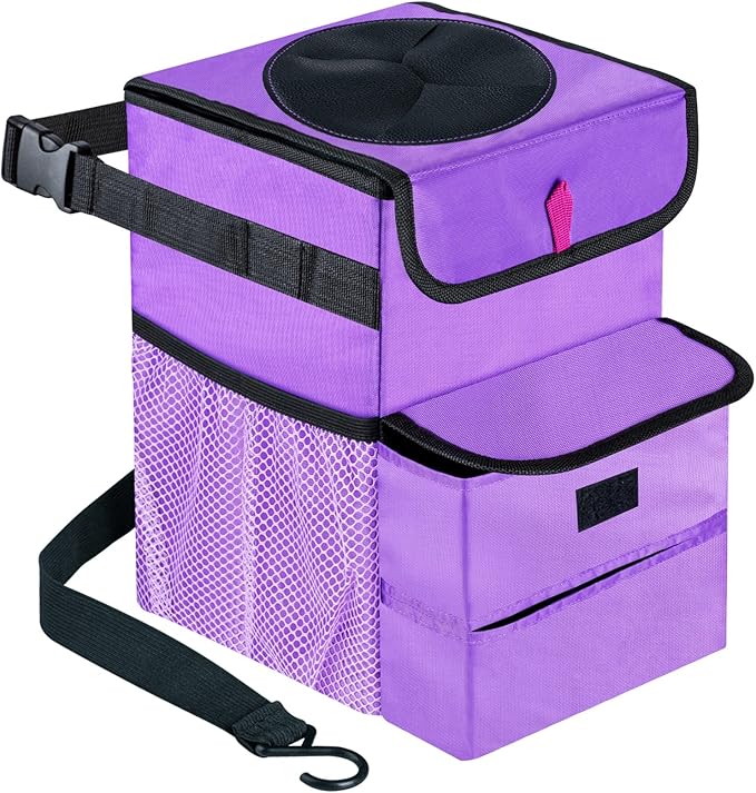 Car Trash Can Foldable Garbage Bin Leakproof 2.3 Gallons Purple