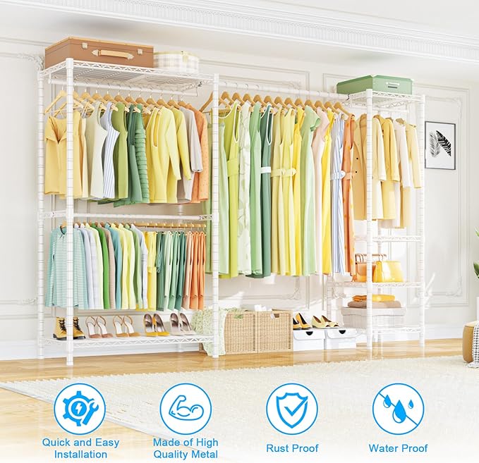 Ulif E10 Clothes Rack（With Stretchable Hanger Rod）Freestanding Clothing Racks for Hanging Clothes，Adjustable Closet Organizer