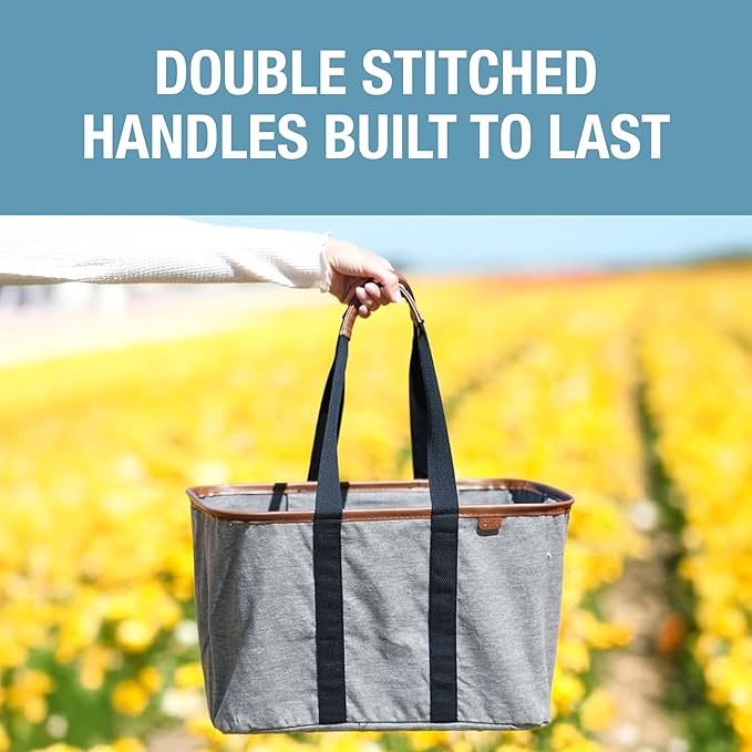 CleverMade Collapsible LUXE Tote - Reusable Grocery Shopping Storage Bag Organizer w/Handles Reinforced Bottom