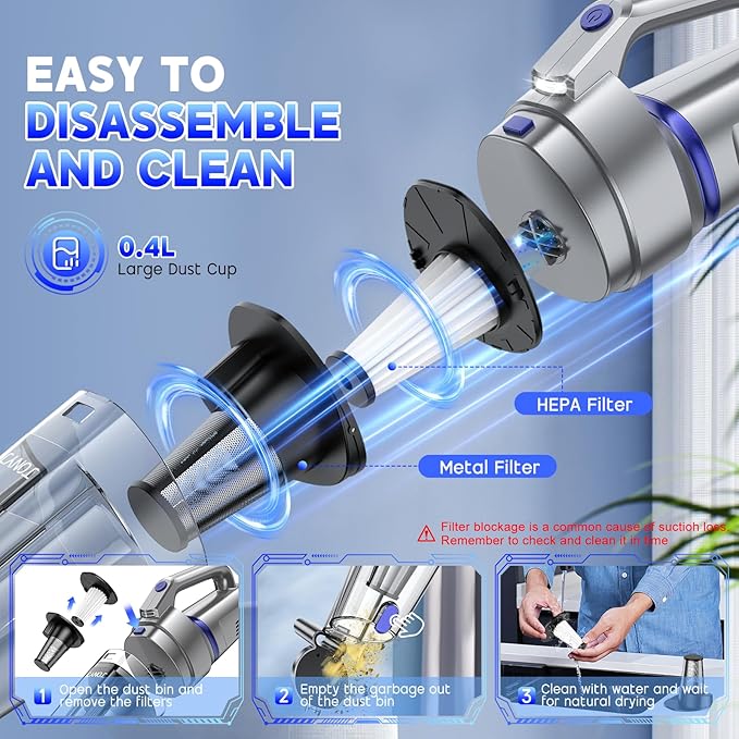 JONYJ Handheld Vacuum Cordless, 16000PA Strong Suction Hand Held Car Vacuum Cleaner, Portable Hand Vacuum Rechargeable with M