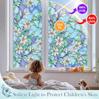 Coavas Static Cling Privacy Window Film, 96% UV & Heat Blocking, Stained Glass Window Film Floral Design, Non-Adhesive, for Bathroom, Front Door, Shower Enclosure‌ (Vinyl, 35.4" X 78.7 ")
