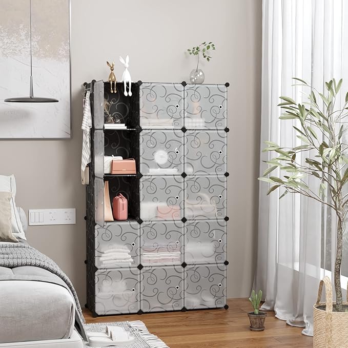 C&AHOME Cube Storage Organizer, 16-Cube Storage Shelving with Doors, Modular Book Shelf, Plastic Shelves Organizing Units, Id