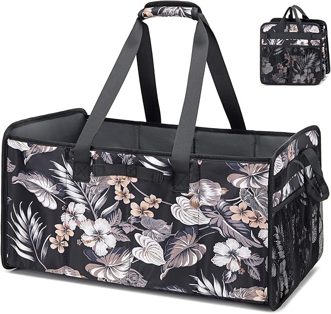 Muzale Extra Large Utility Tote Bag with Wire Frame Reusable Grocery Bags Foldable Heavy Duty Shopping Bags for Groceries Collapsible Totes with Handles for Carrying Heavy Loads Storage Car Trunk