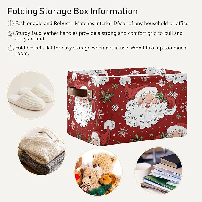xigua Christmas Decoration Storage Basket Santa Collapsible Storage Bins Waterproof Canvas Storage Basket with Leather Handle