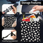 Car Trash Bag Large Hanging Can for Back of Seat, Cute Waterproof Car Garbage Bag for Vehicle, Travelling, Outdoor Cute White Black Flower