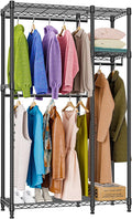 M MZG Heavy Duty Rolling Garment Rack 3 Tiers Adjustable Wire Shelving Clothes Rack with 3 Rods and Side Hooks,Storage Closet
