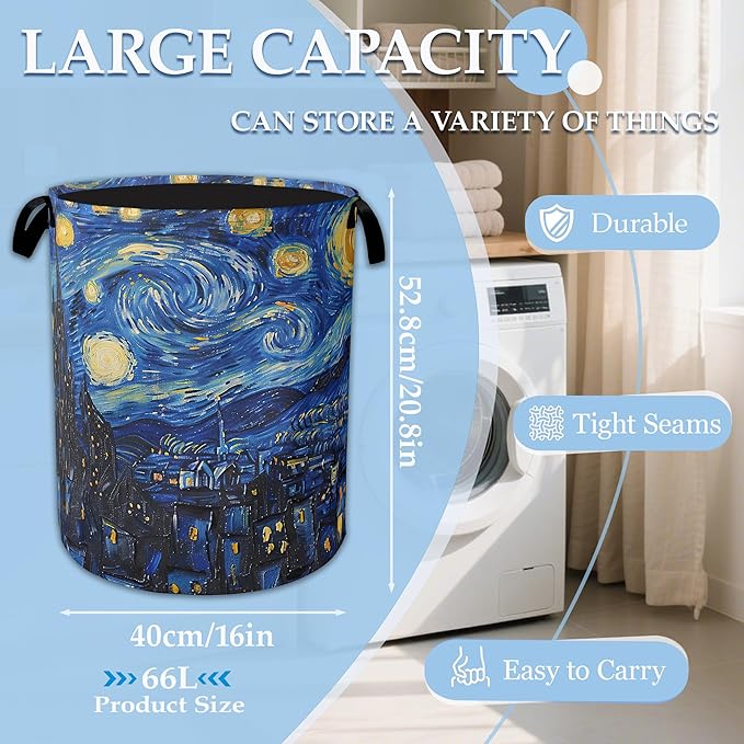 Starry Night Large Storage Basket Collapsible Laundry Basket Oxford Storage Bin for Toy Bins Gift Baskets Bedroom Clothes Chi