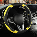 Leather Steering Wheel Cover, Breathable, Anti Slip & Odor Free, Black and Yellow